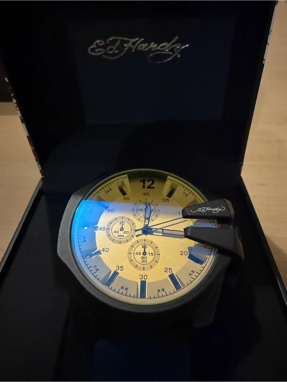 Ed Hardy Men’s Yellow Dial Watch with Blue Strap